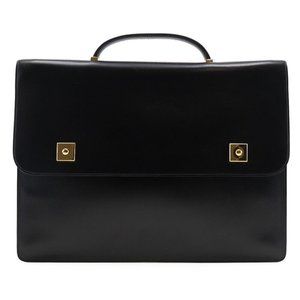 HERMES Danube 38 Briefcase Black / Gold Hardware Calfskin mens